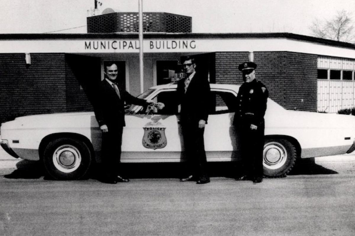 1971 - (L - R) Bill Mertz Jr.  (of Mertz Ford); Millstadt Mayor Elmer Gutherz; Police Chief Al Naert