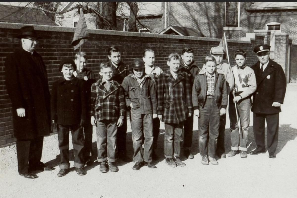 St. James Catholic School Safety Patrol 1950's - Police Chief Al Naert far right.